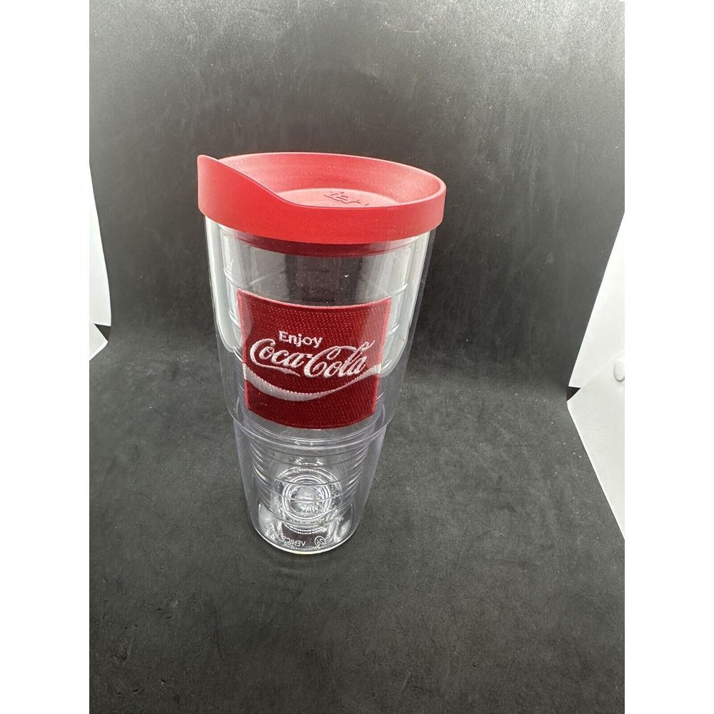 Coca-Cola Tervis Tumbler Cup 24 oz Double Wall Insulation Enjoy Square Logo Lid